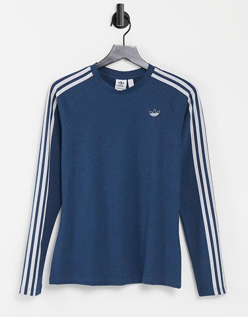 adidas Originals Fakten 3 stripe logo fitted long sleeve top in navy adidas Originals Fakten 3 stripe logo fitted long sleeve top in navy