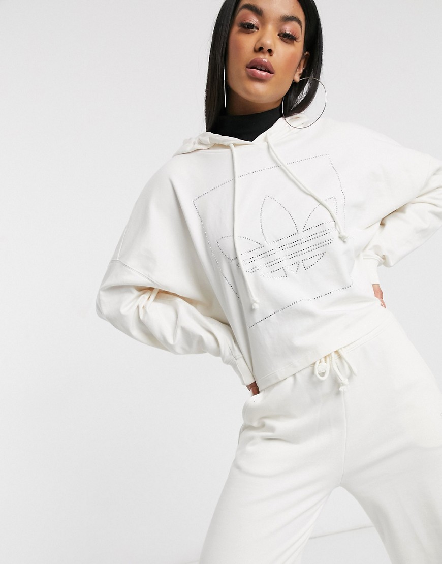 Adidas Originals - Fakten - Hoodie met trefoil in siersteentjes in wit