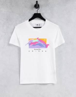 Fakten t-shirt in white with dolphin print