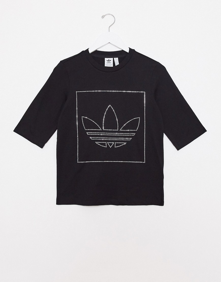 Adidas Originals - Fakten - T-shirt met trefoil van stras in zwart