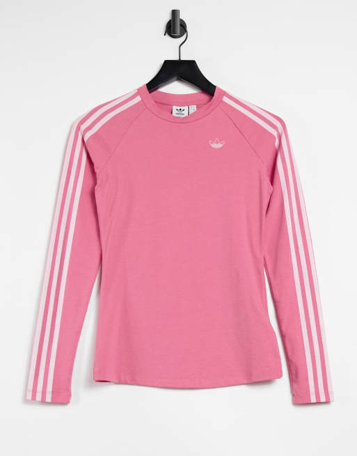 Adidas originals three stripe long sleeve top in pink online