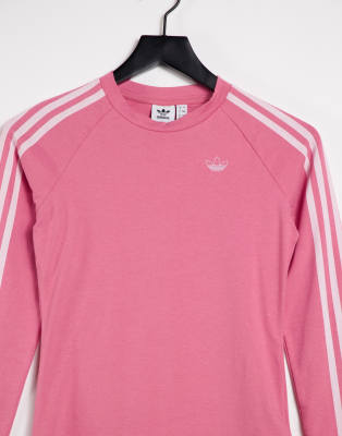 adidas originals three stripe long sleeve top in pink
