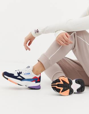 adidas originals white and navy falcon trainers