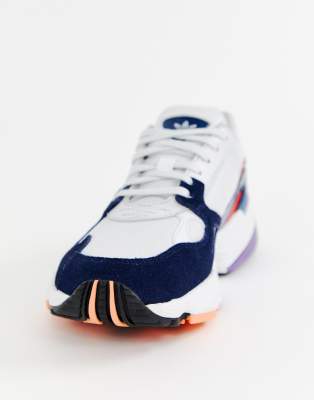 adidas originals falcon sneakers in white and navy