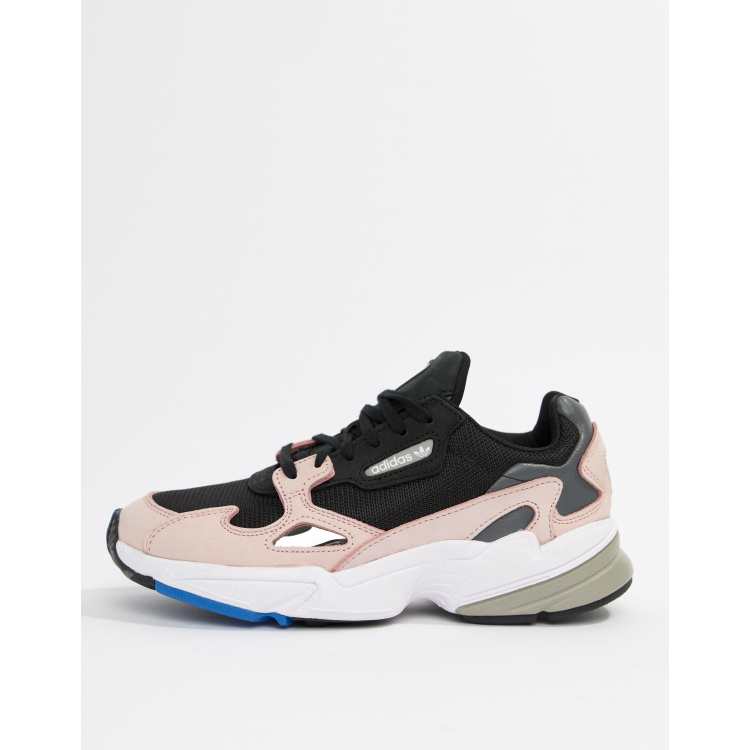 Adidas falcon shoes black cheap and pink