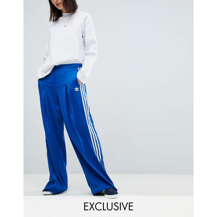 adidas Originals Fashion League Wide Leg Track Pants In Bright Blue