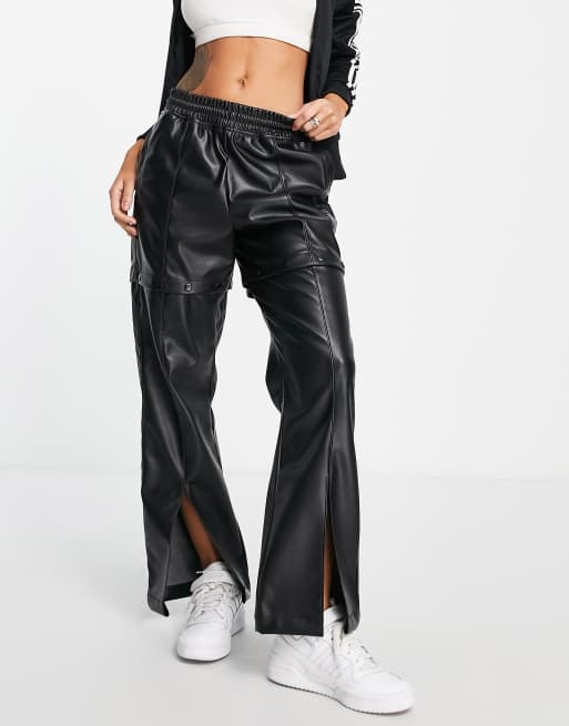 adidas Originals faux leather pants with hem and popper detail in black | ASOS