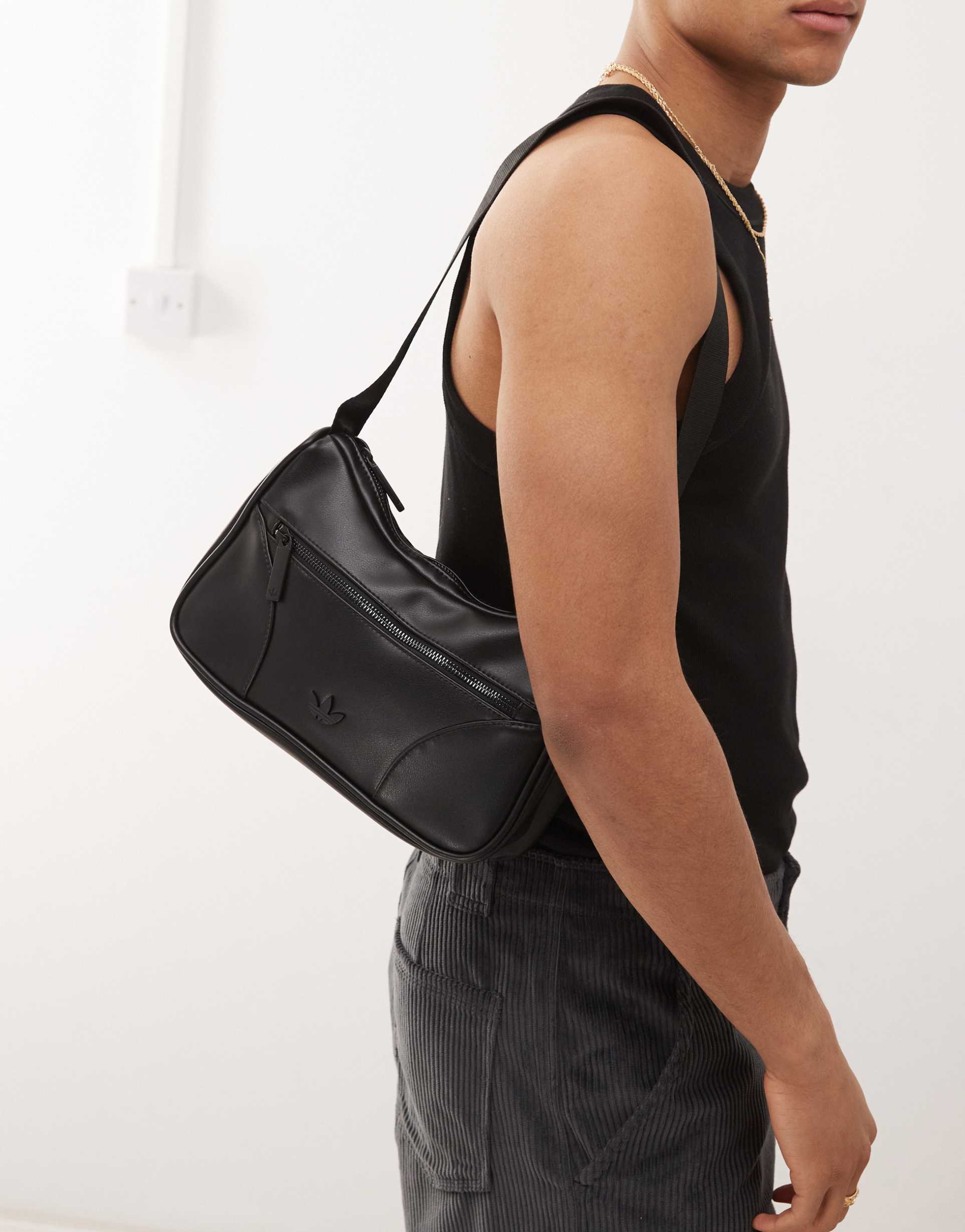 adidas originals faux leather shoulder bag in black