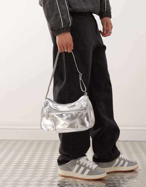 adidas Originals faux leather shoulder bag in silver - view 1