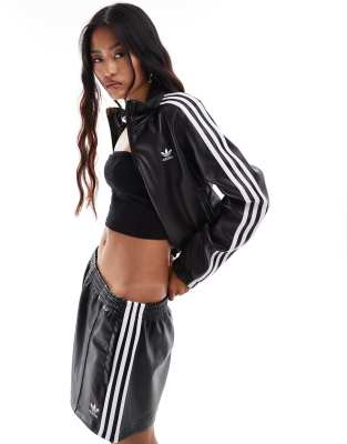 adidas Originals faux leather track jacket in black