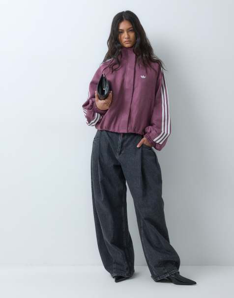 adidas Originals faux suede track jacket in burgundy - view 1