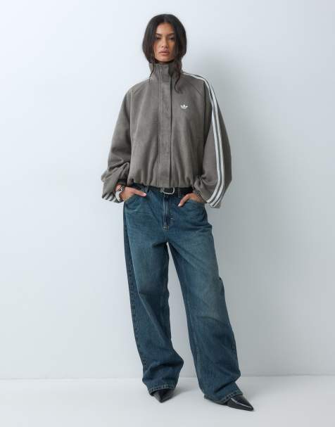 adidas Originals faux suede track jacket in green - view 1
