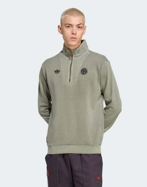 adidas Originals - FC Bayern - Terrace Icons - Grøn sweatshirt med ikonlogo og halv lynlås