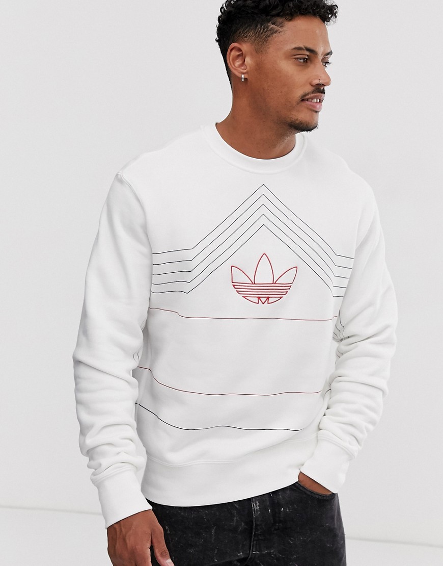 Adidas Originals - Felpa bianca con logo ricamato-Bianco
