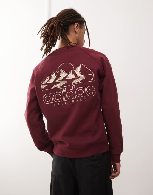 adidas Originals - Felpa bordeaux con grafica di montagna