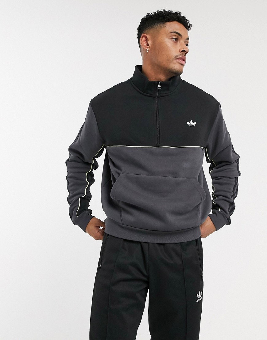 Adidas Originals - Felpa colour block con zip corta-Nero