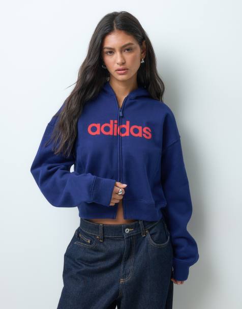 adidas Originals felpa con cappuccio con zip integrale e logo rétro in blu navy - view 1