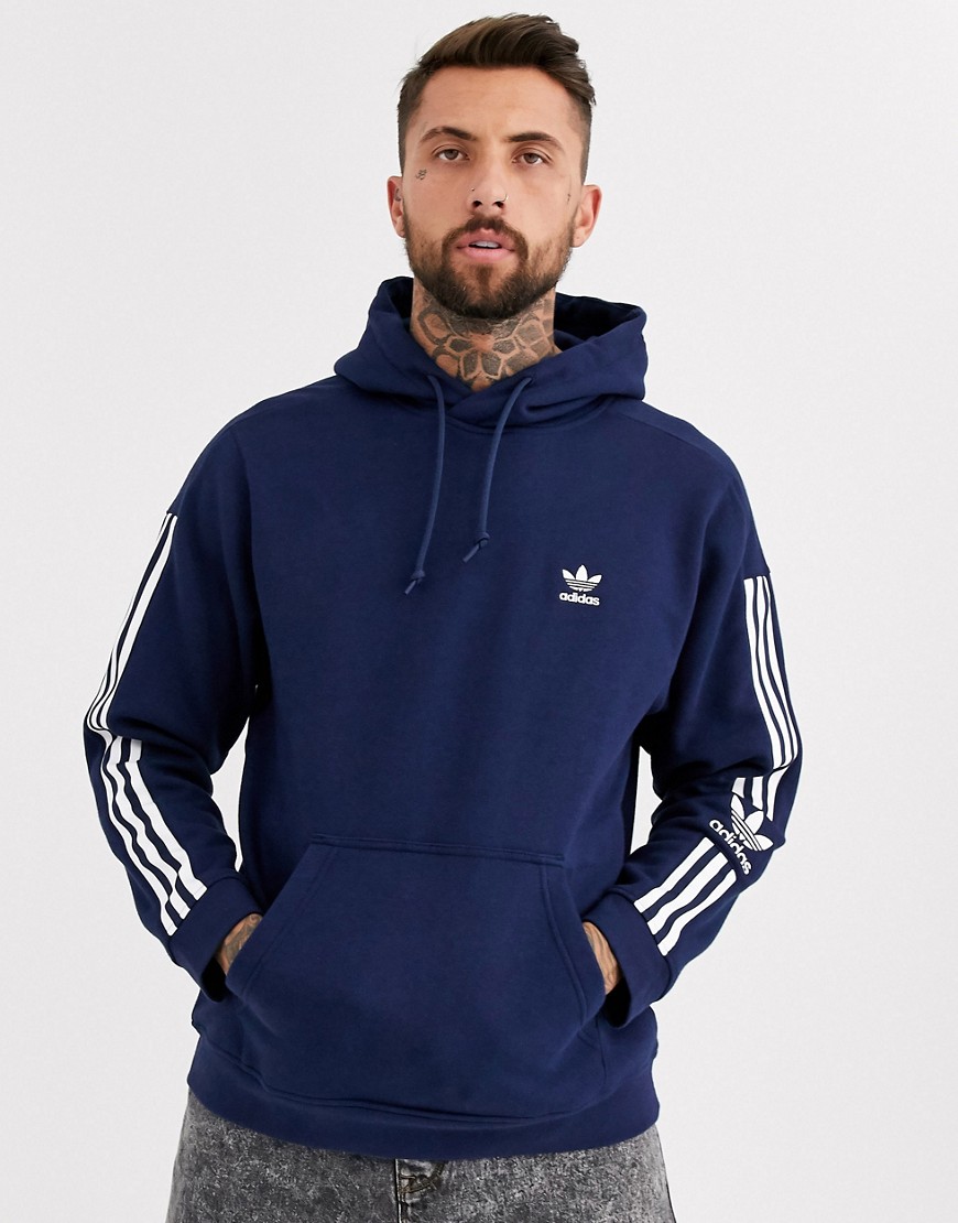 Adidas Originals - Felpa con cappuccio e 3 strisce con logo tecnico blu navy