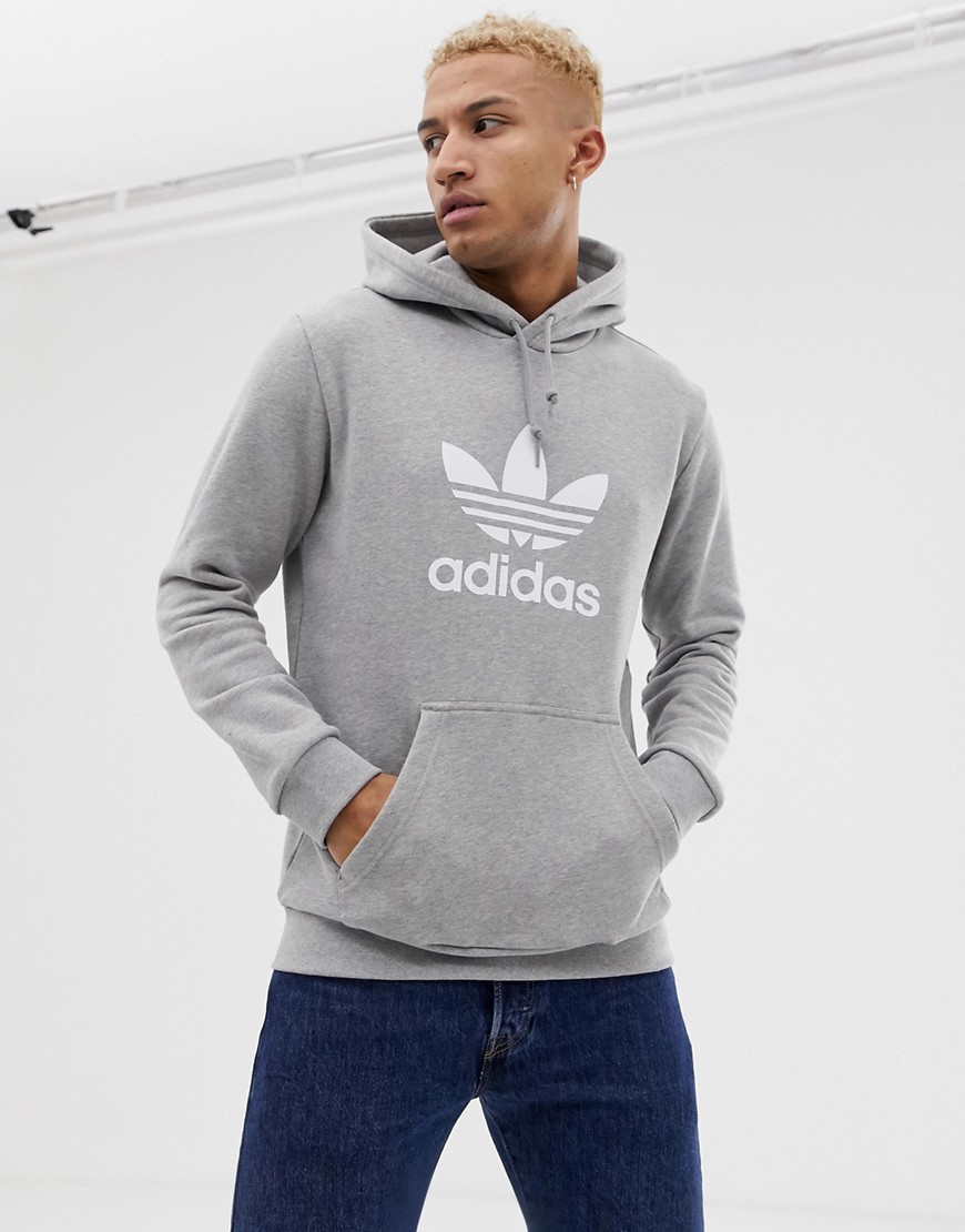 Adidas Originals - Felpa con cappuccio e logo a trifoglio grande grigia-Grigio