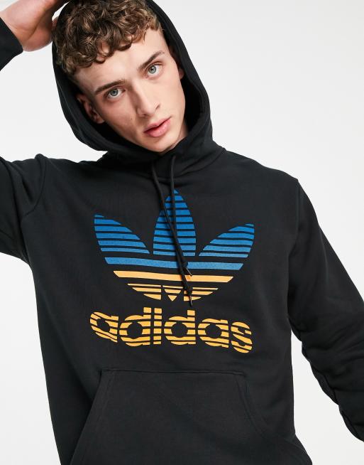 adidas Originals - Felpa con cappuccio nera con logo a trifoglio
