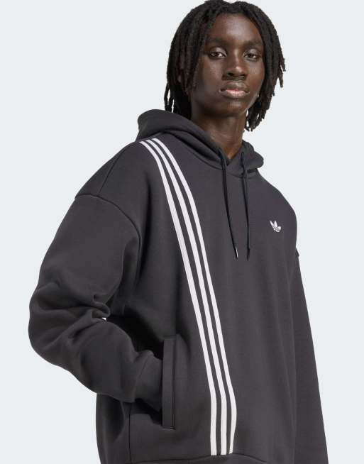 adidas Originals - Felpa con cappuccio nera con righe sul davanti
