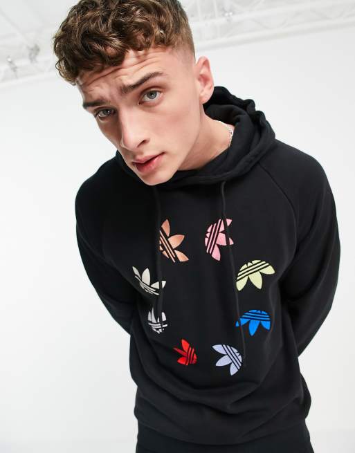 adidas Originals - Felpa con cappuccio nera con trifoglio infranto