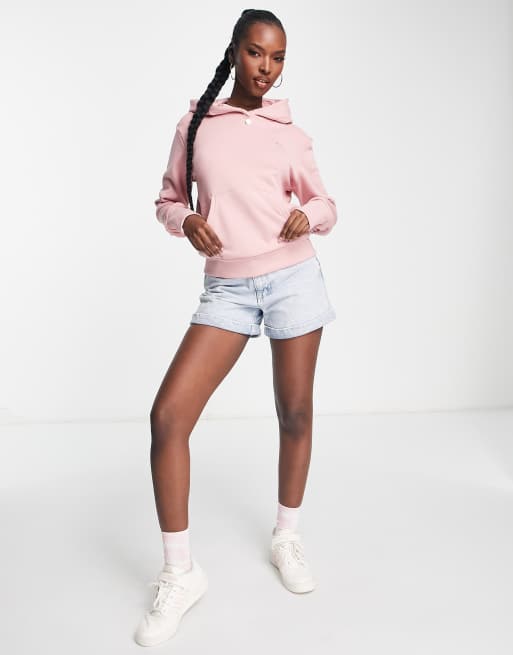 adidas Originals Felpa con cappuccio rosa polvere con logo a trifoglio piccolo tono su tono ASOS