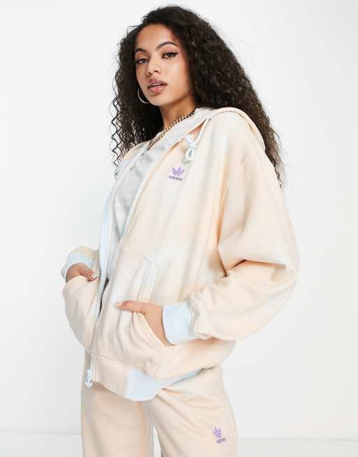 adidas Originals - Felpa con cappuccio tie-dye blu e arancione con zip