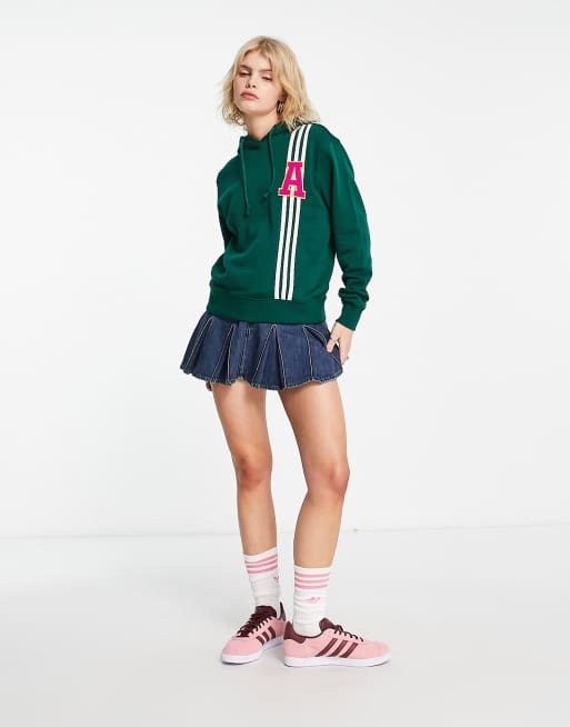 adidas Originals Felpa con cappuccio verde con logo stile college