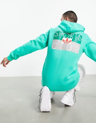 Adidas Originals - Felpa Con Cappuccio Verde Con Stampa Sul Retro Con Scritta Sports Club Ad Alta Risoluzione