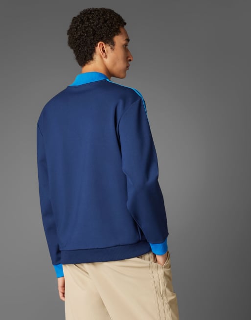 adidas Originals - Felpa da golf blu indaco notte con 3 strisce e zip corta, 3 di 4