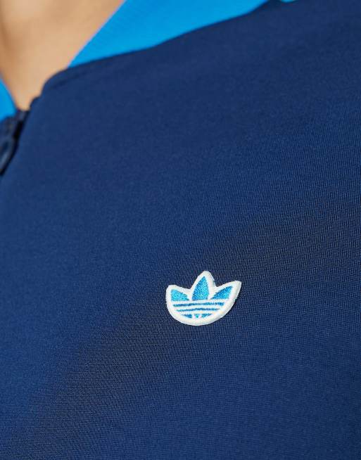 adidas Originals - Felpa da golf blu indaco notte con 3 strisce e zip corta, 4 di 4