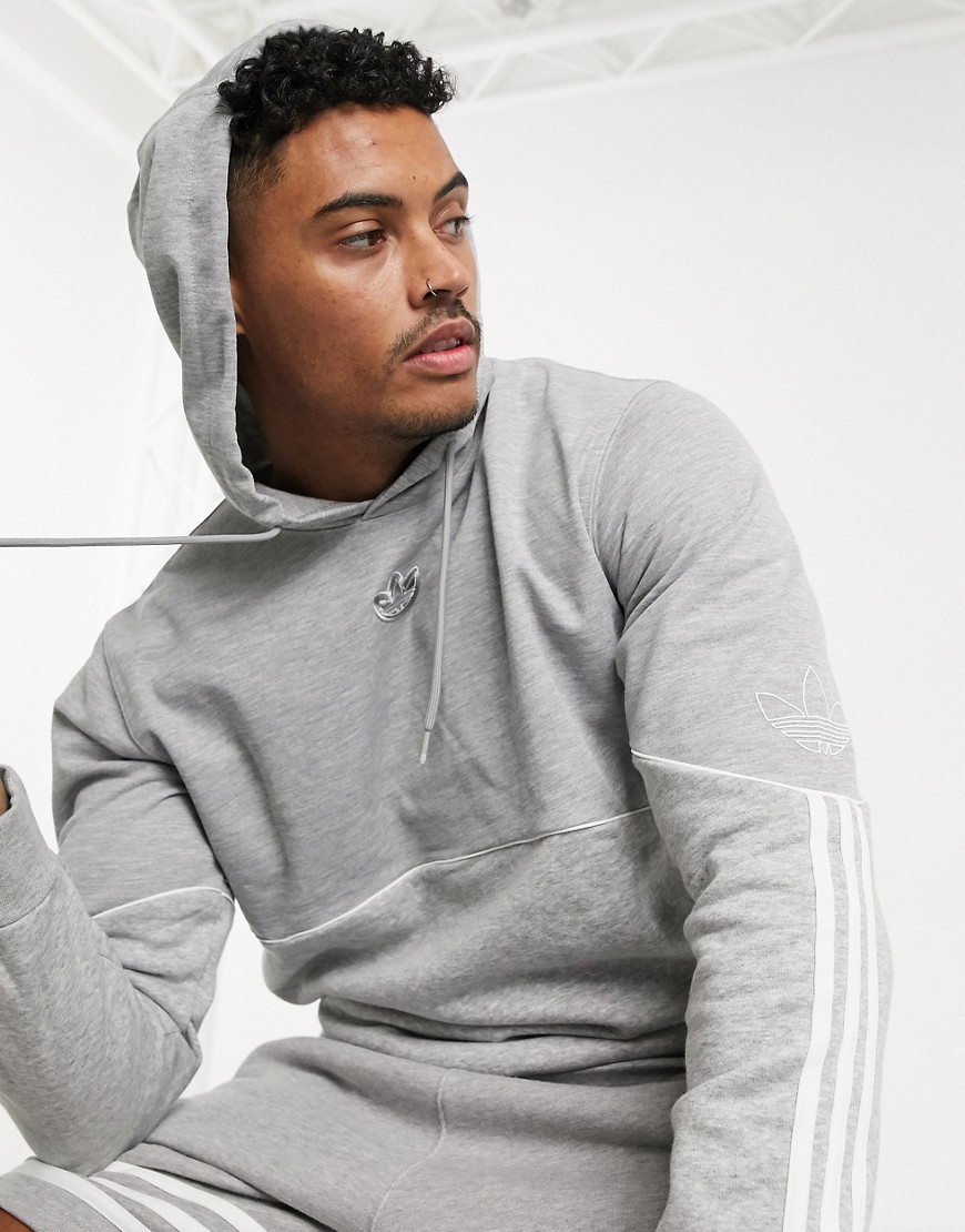 Adidas Originals - felpa grigia con cappuccio e logo centrale delineato-grigio