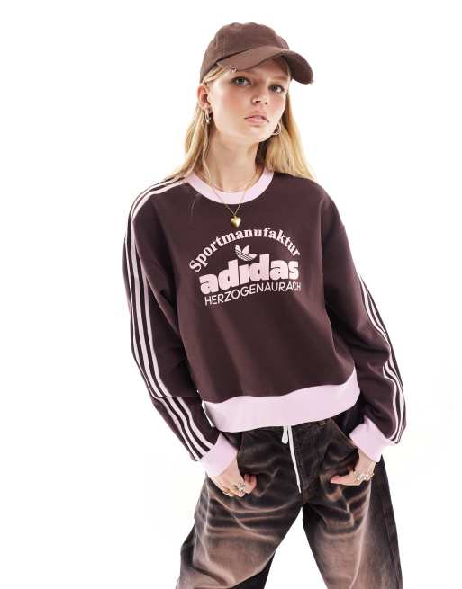 adidas Originals Felpa marrone e rosa con logo retro