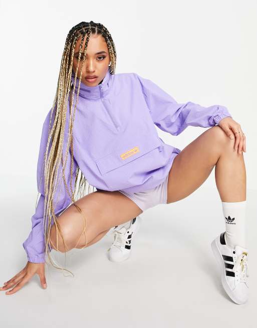 adidas Originals – Fioletowa kurtka typu boyfriend z zamkiem pod szyją
