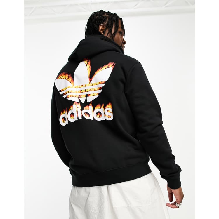 adidas Originals fire graphic trefoil hoodie in black