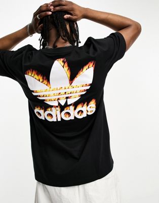 adidas Originals fire graphic trefoil t-shirt in black - ASOS Price Checker