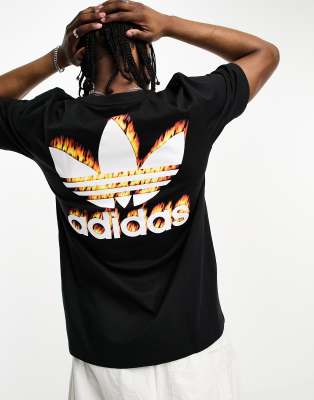 adidas Originals fire graphic trefoil t-shirt in black