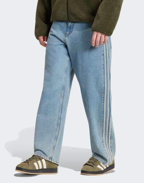 adidas Originals - Firebird - Adicolor - Denim jeans met rechte pijpen en halfhoge taille in versleten blauw - view 1