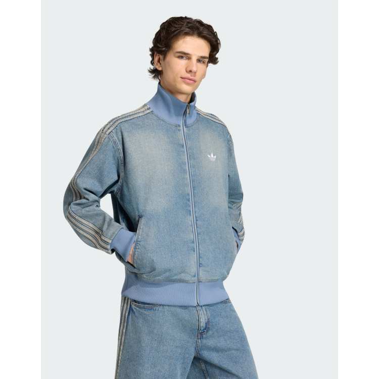 adidas Originals Firebird adicolor denim track top in worn blue