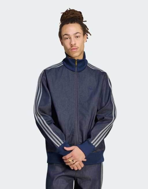 adidas Originals – Firebird Adicolor – Trainingsjacke aus unbehandeltem Denim in Indigoblau, 1 von 4