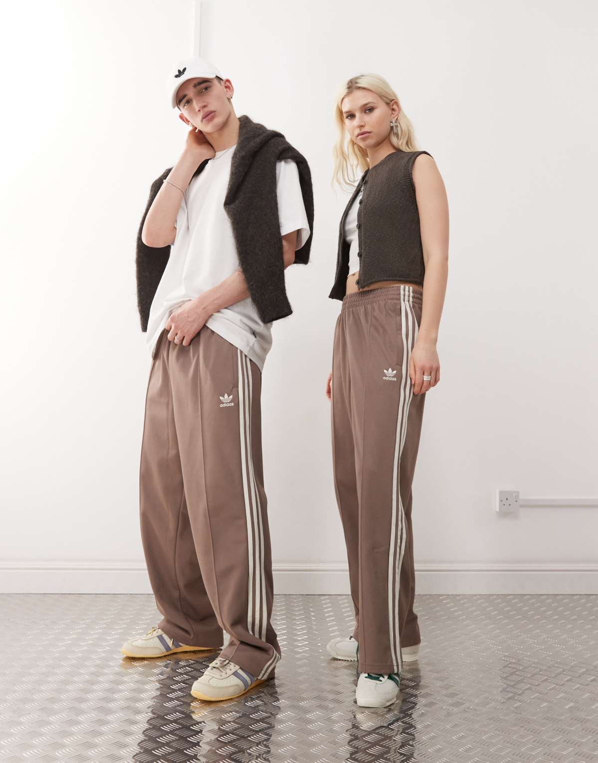 adidas Originals Firebird baggy track pants in brown