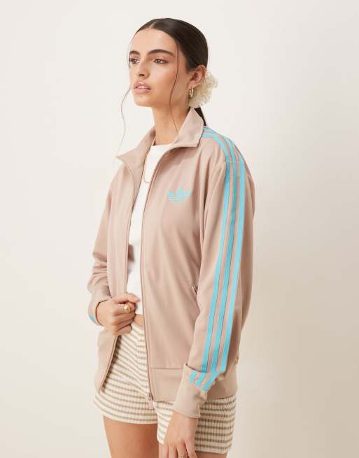 adidas Originals – Firebird – Beżowo-niebieski luźny top dresowy