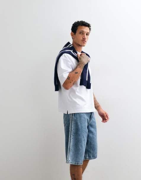 adidas Originals – Firebird – Blå, vintagetvättade jeansshorts - view 1