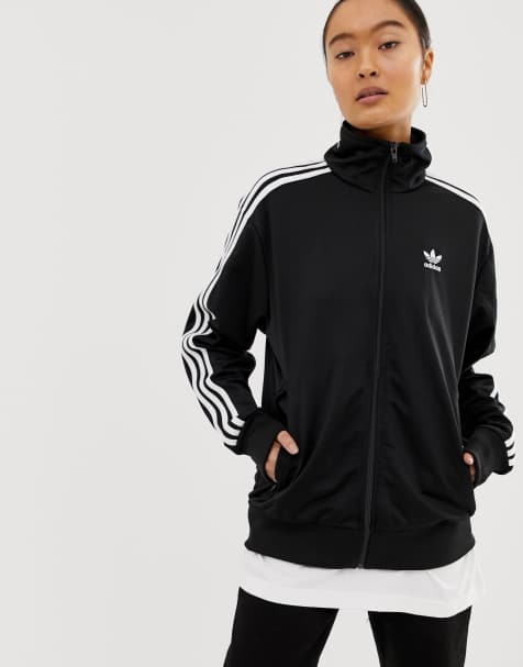 adidas Originals Firebird black three stripe jacket in black