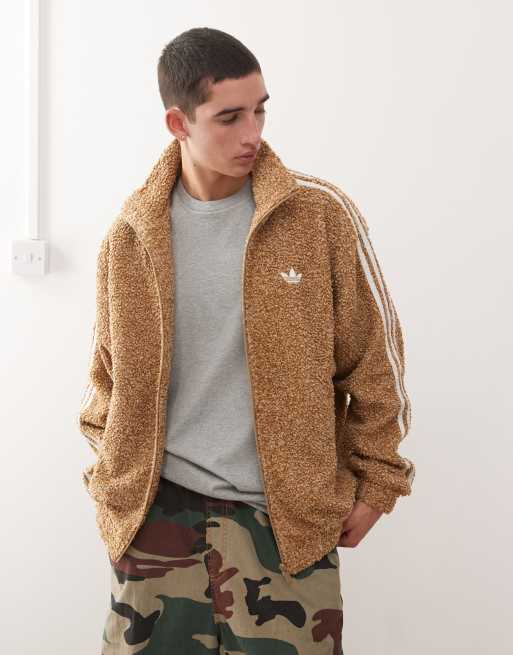 adidas Originals – Firebird – Brązowy top dresowy z dzianiny boucle