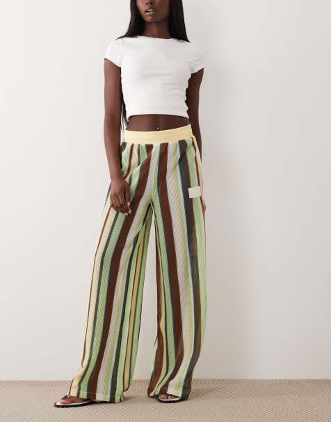 adidas Originals Firebird crochet track pants in brown and green stripe - view 1