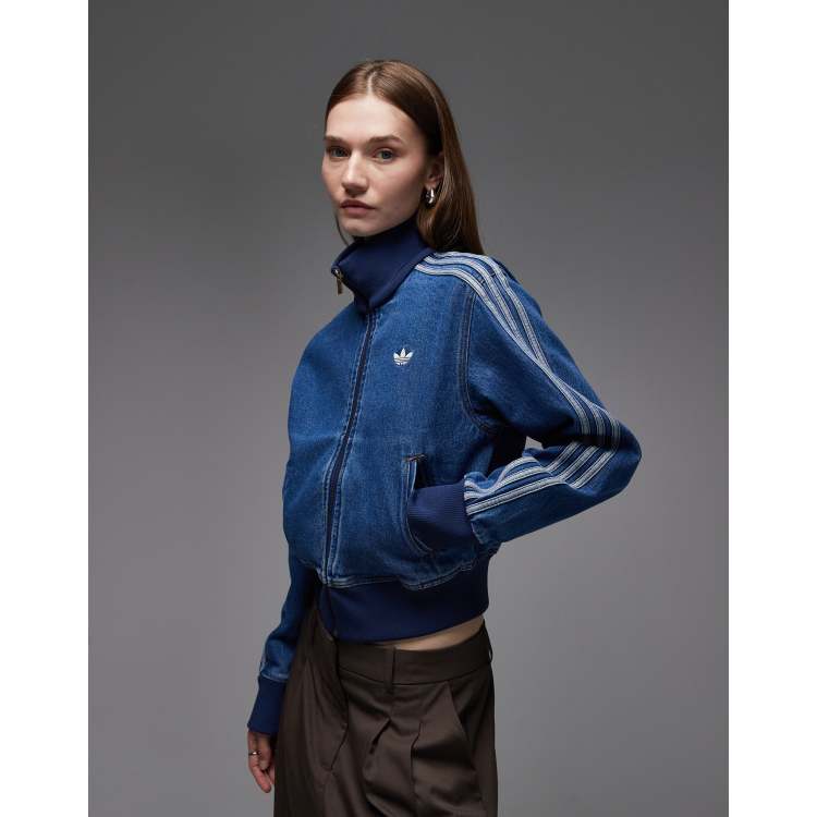 adidas Originals Firebird cropped denim track top in blue | ASOS