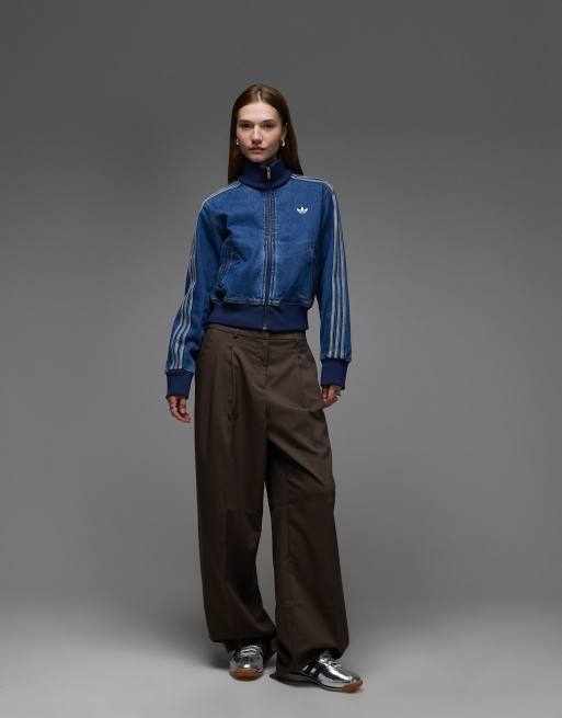 adidas Originals Firebird cropped denim track top in blue