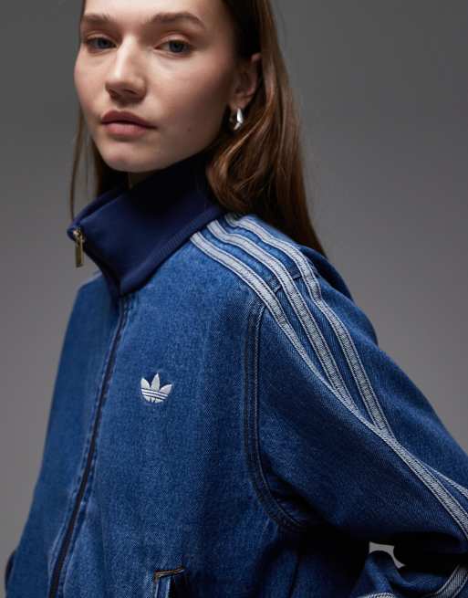 adidas Originals Firebird cropped denim track top in blue | ASOS